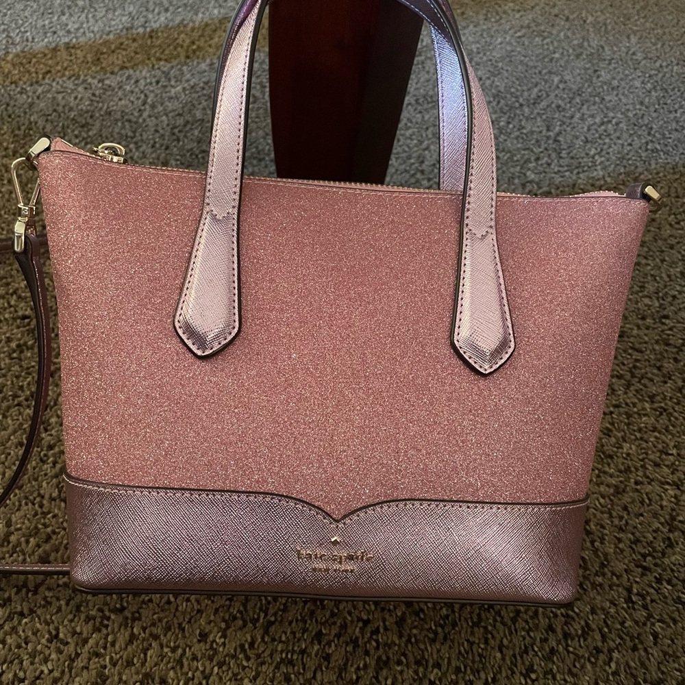Kate Spade New York Pink Glitter Purse Crossbody and Matching Wallet
